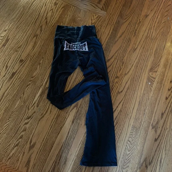 VTG Las Vegas flare cotton stretch American Apparel Black Knockout Leggings. SB3 - Picture 2 of 7